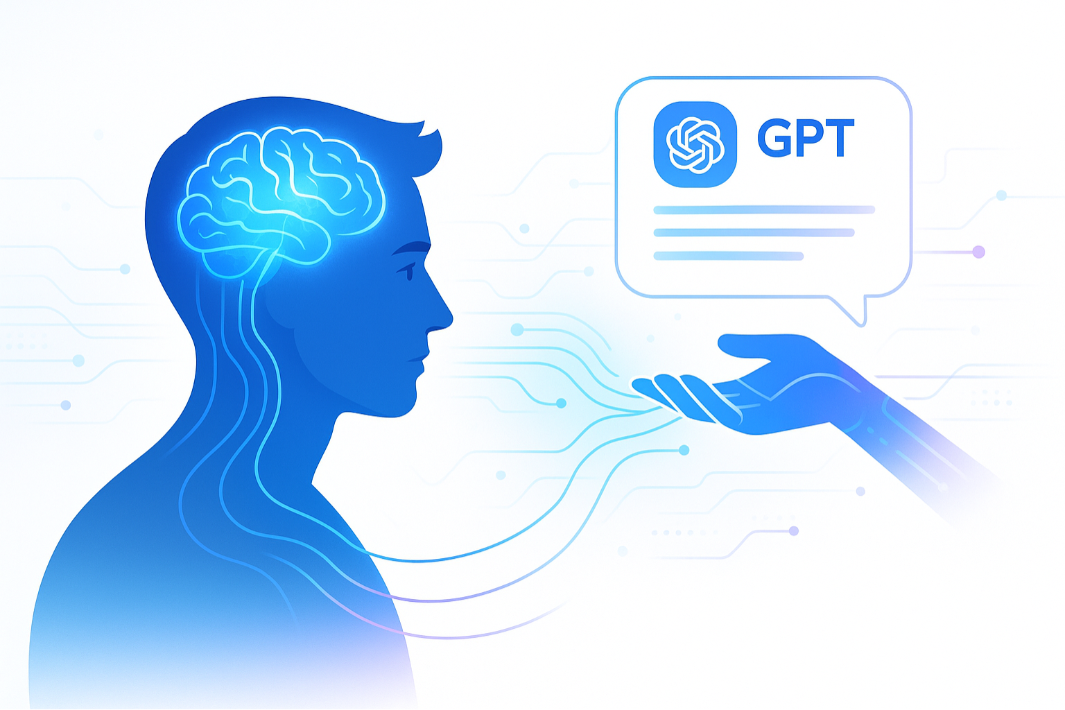 Pessoa conectada ao ChatGPT representando o equilíbrio entre inteligência artificial e pensamento crítico humano