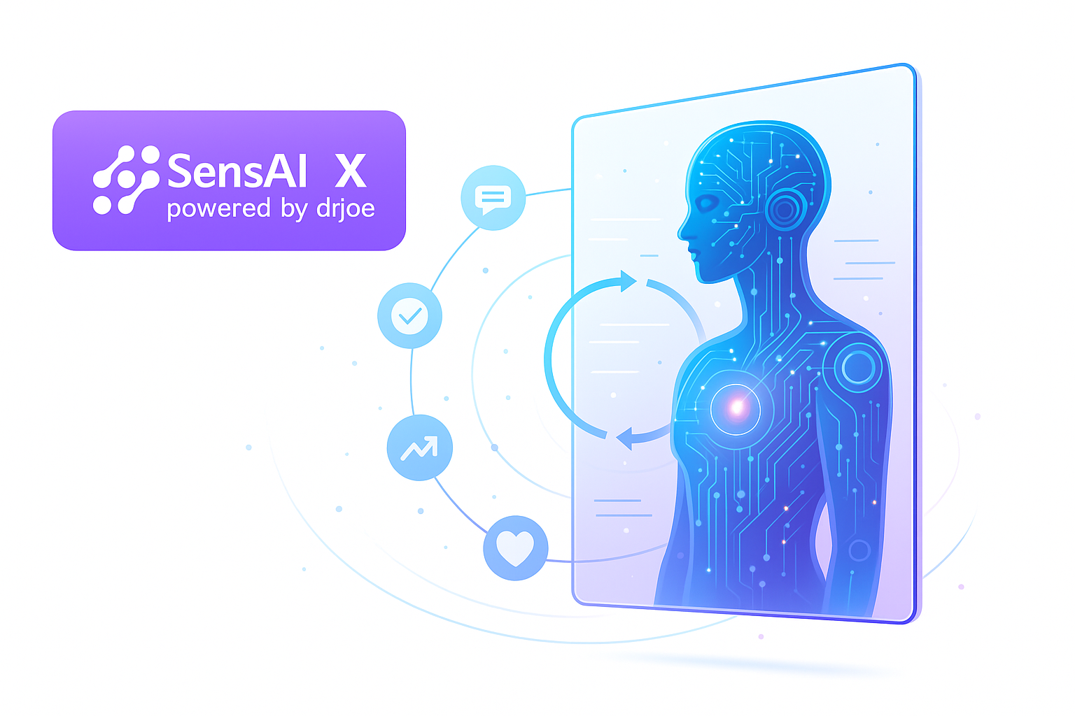 Ilustração do SensAI da DrJoe mostrando IA analisando performance humana em tempo real